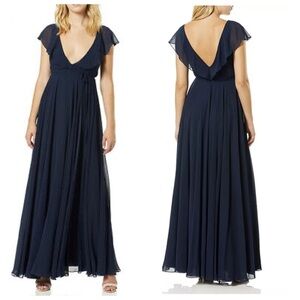 Jenny Yoo NWT Faye Wrap Maxi Dress Navy Chiffon Flutter Sleeve Women’s Size 0